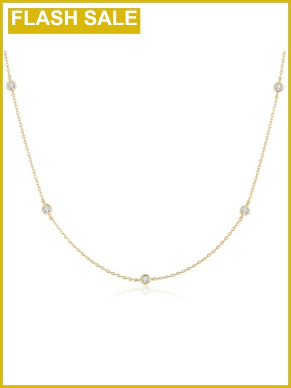 14K Gold Plated CZ Station Necklace 15-18 Inch Lobster Clasp Dainty